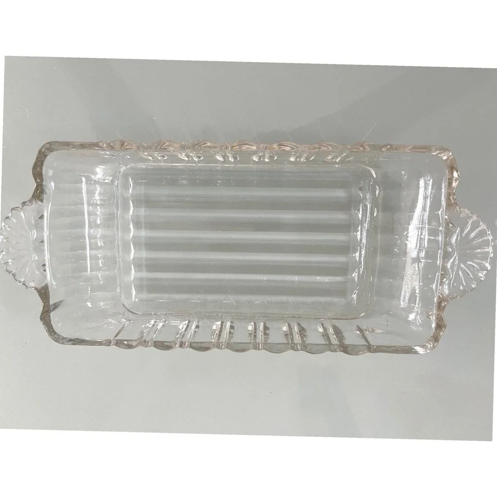 1950s Anchor Hocking Glass Clear Relish Trinkets Dish Vanity Handle Ridge‎
